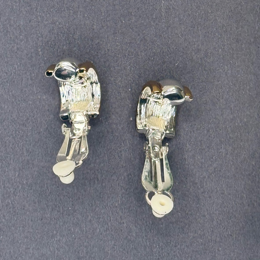 Vintage Givenchy Two Tone Dome Clip Earrings Gold Silver Ribbed Designer 90s - Picture 8 of 11